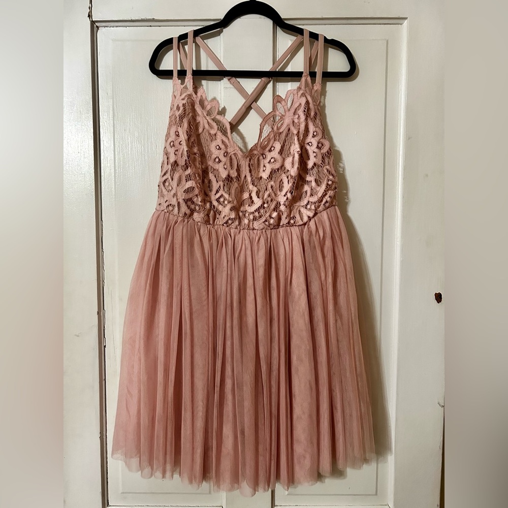 Dusty Pink Tulle Skirt Dress with Lace Bralette Style Detail